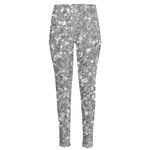 Silver (NOT Real) Glitter Print High-Waisted Pocket Leggings