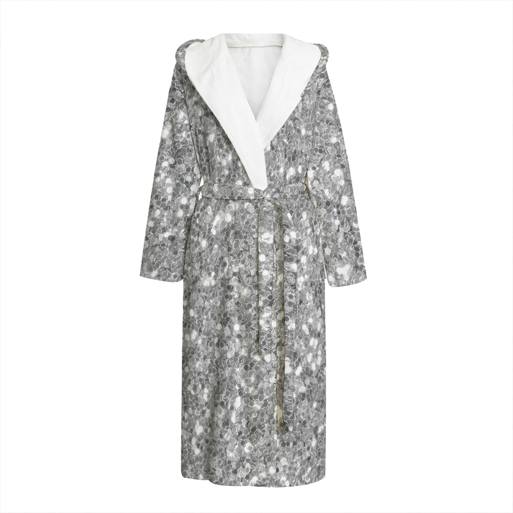 Silver (NOT Real) Glitter Print Hooded Bathrobe