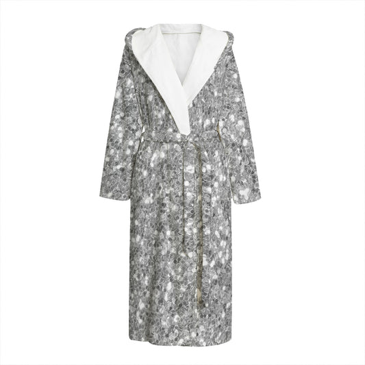 Silver (NOT Real) Glitter Print Hooded Bathrobe