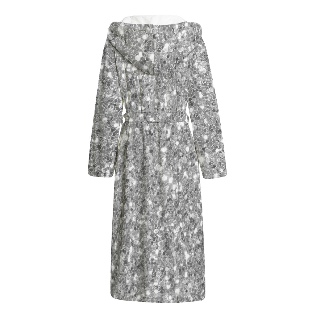 Silver (NOT Real) Glitter Print Hooded Bathrobe