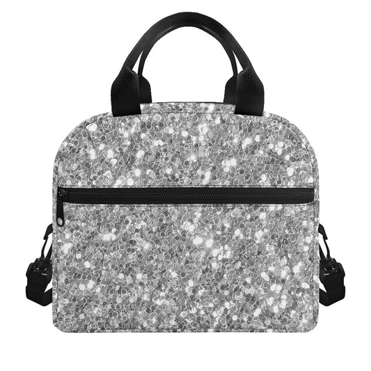 Silver (NOT Real) Glitter Print Insulated Lunch Bag