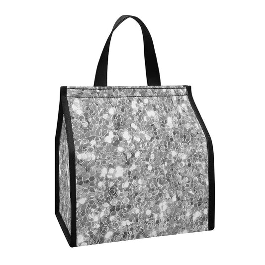 Silver (NOT Real) Glitter Print Insulated Lunch Tote