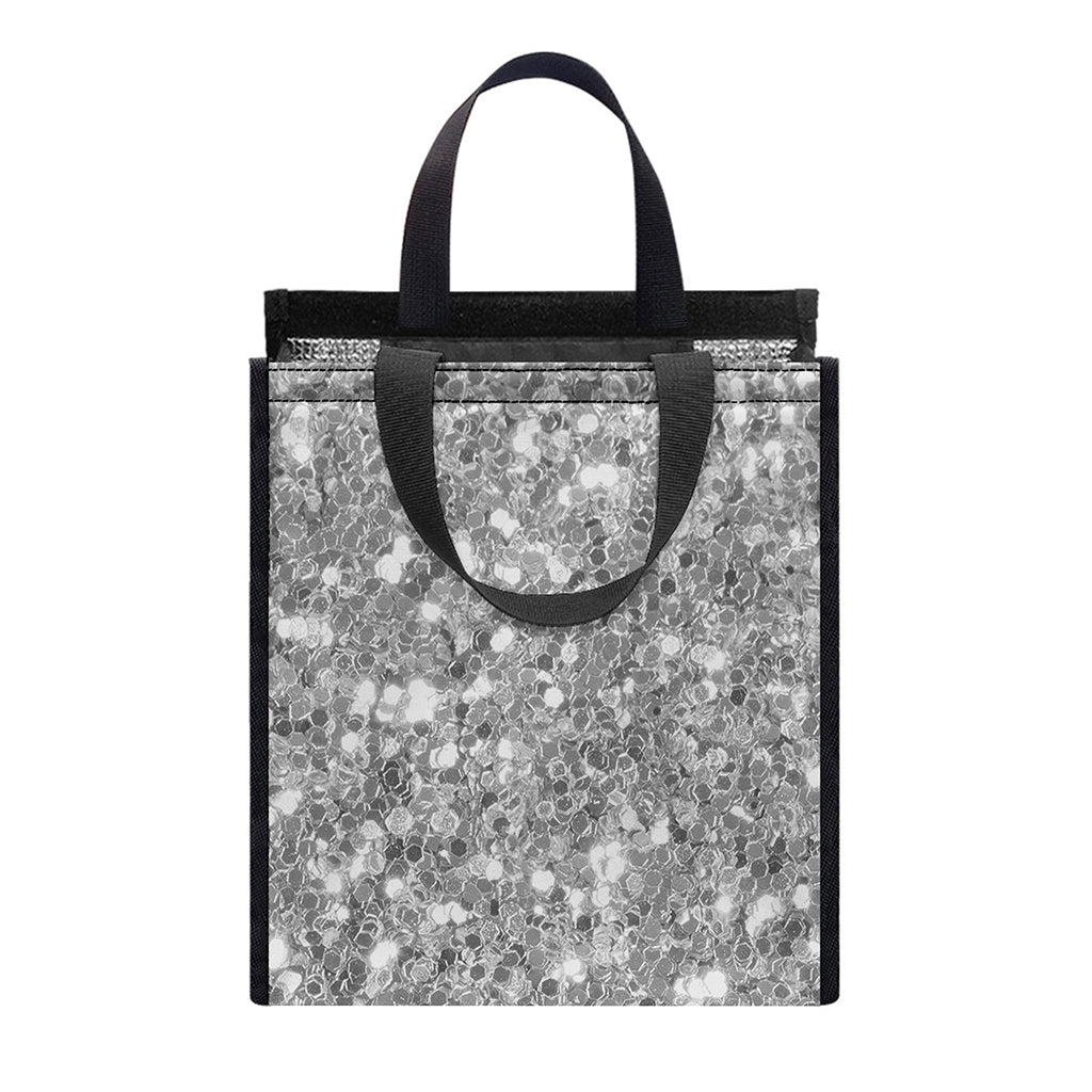 Silver (NOT Real) Glitter Print Insulated Lunch Tote