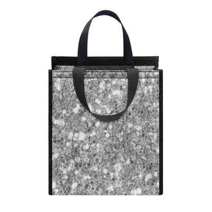 Silver (NOT Real) Glitter Print Insulated Lunch Tote