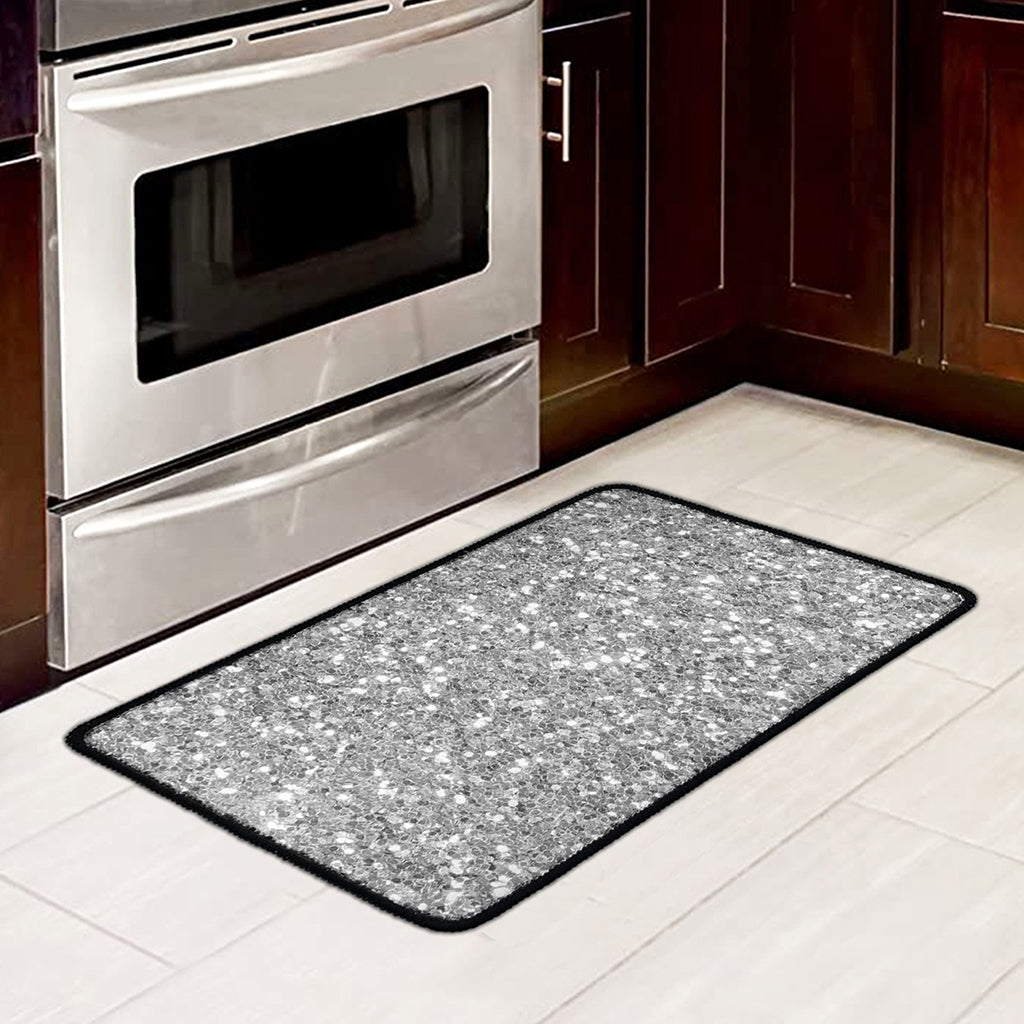 Silver (NOT Real) Glitter Print Kitchen Mat