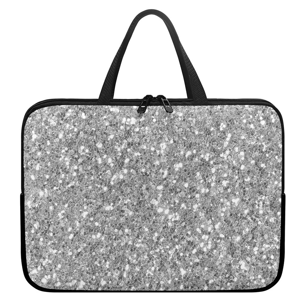 Silver (NOT Real) Glitter Print Laptop Sleeve With Handle