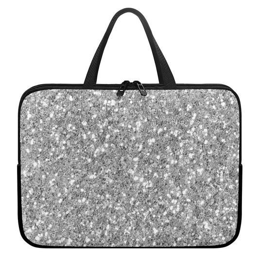 Silver (NOT Real) Glitter Print Laptop Sleeve With Handle