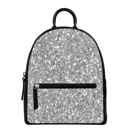 Silver (NOT Real) Glitter Print Leather Backpack