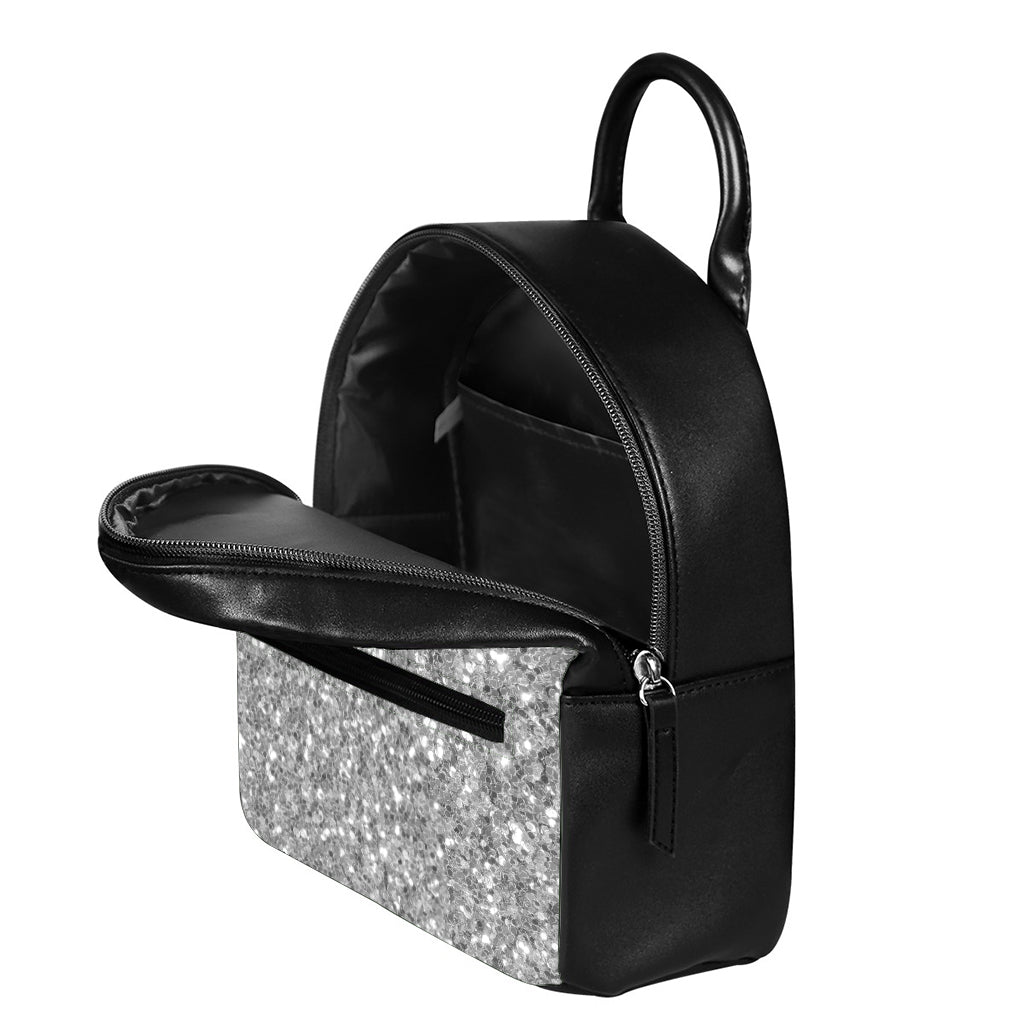 Silver (NOT Real) Glitter Print Leather Backpack