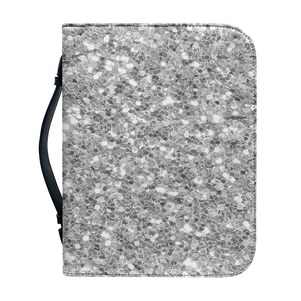 Silver (NOT Real) Glitter Print Leather Bible Cover