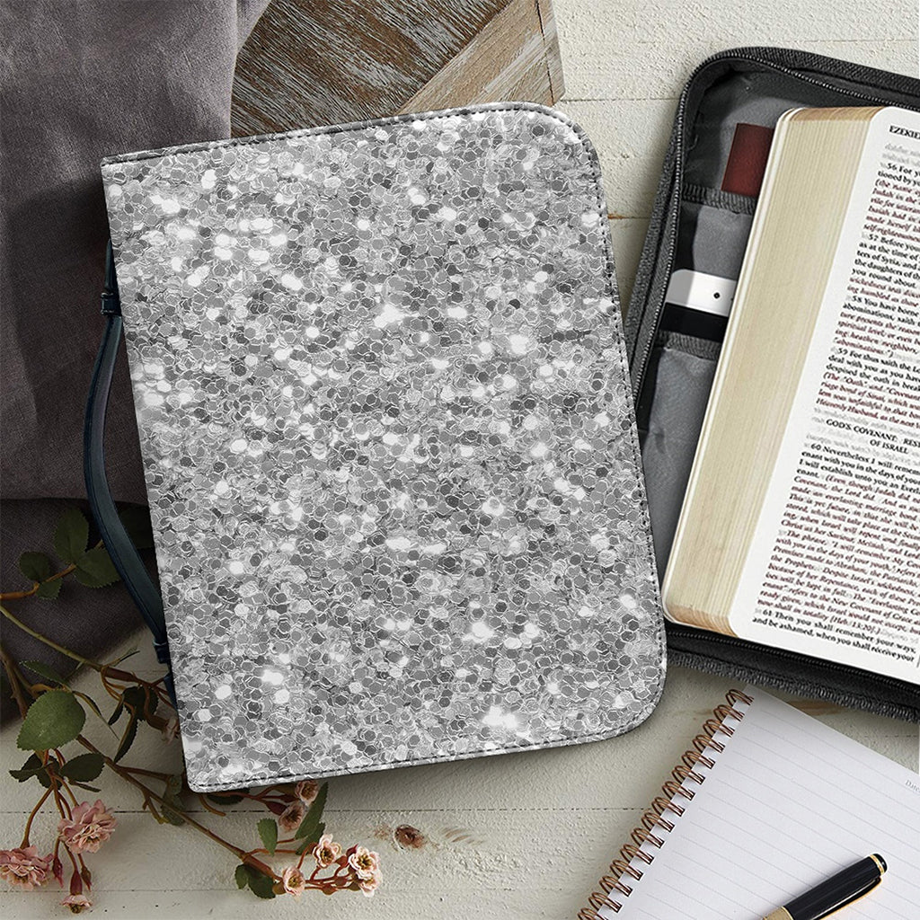 Silver (NOT Real) Glitter Print Leather Bible Cover