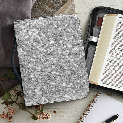 Silver (NOT Real) Glitter Print Leather Bible Cover