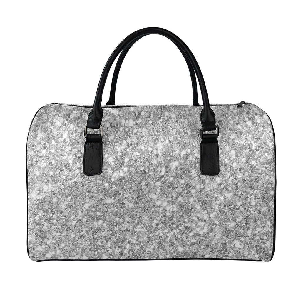 Silver (NOT Real) Glitter Print Leather Duffle Bag