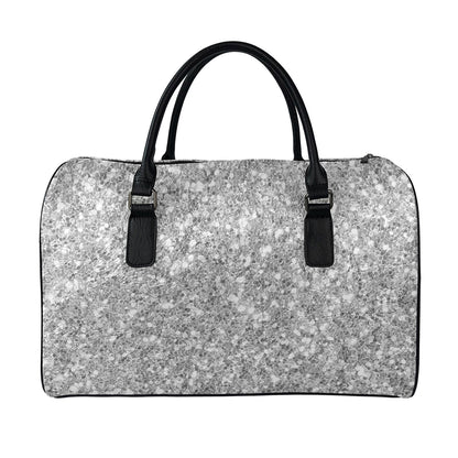 Silver (NOT Real) Glitter Print Leather Duffle Bag