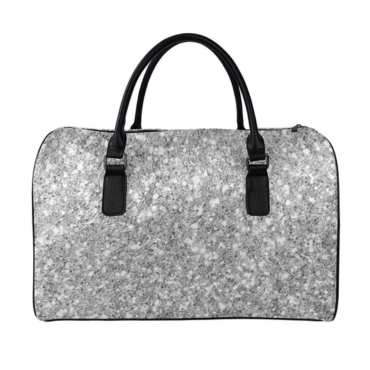 Silver (NOT Real) Glitter Print Leather Duffle Bag