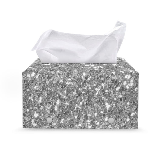Silver (NOT Real) Glitter Print Leather Tissue Box Cover