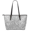 Silver (NOT Real) Glitter Print Leather Tote Bag