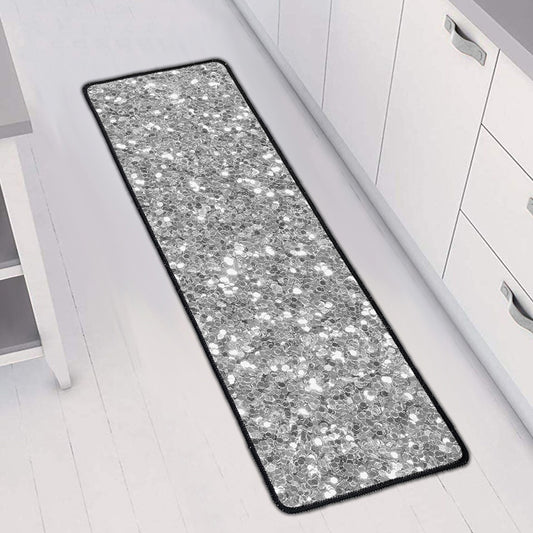 Silver (NOT Real) Glitter Print Long Kitchen Mat