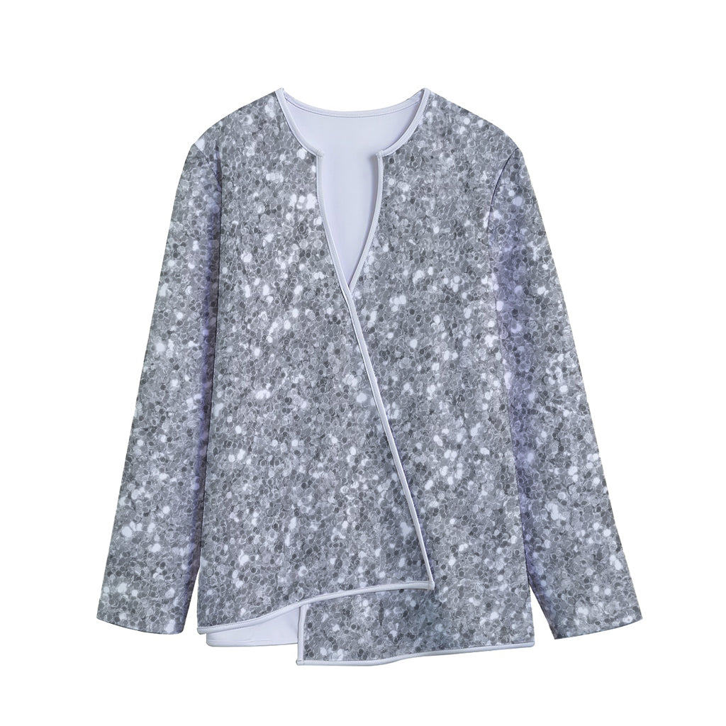 Silver (NOT Real) Glitter Print Long Sleeve Short Coat