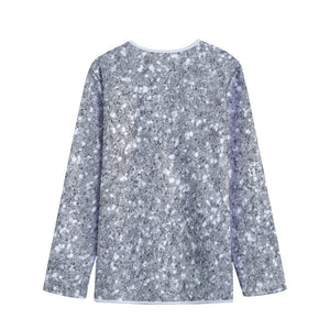 Silver (NOT Real) Glitter Print Long Sleeve Short Coat