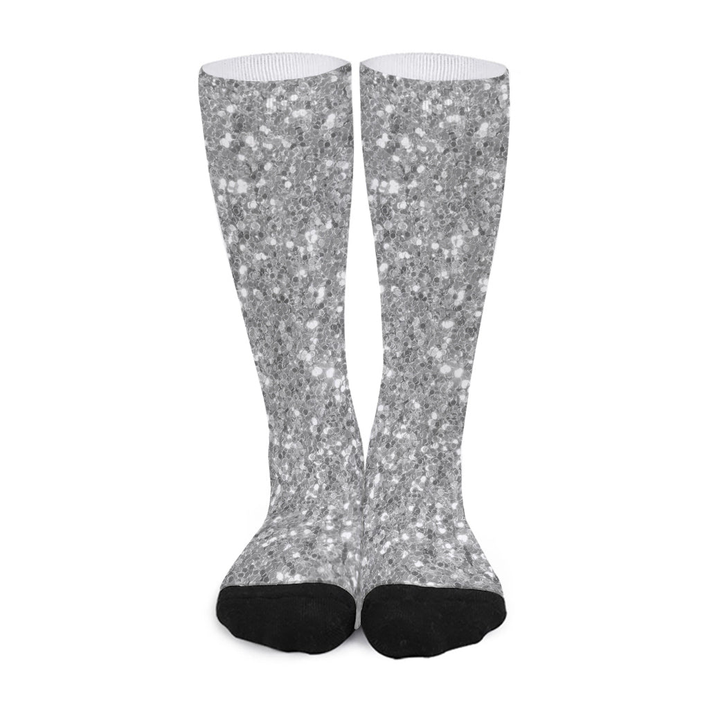 Silver (NOT Real) Glitter Print Long Socks
