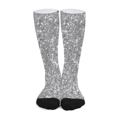 Silver (NOT Real) Glitter Print Long Socks