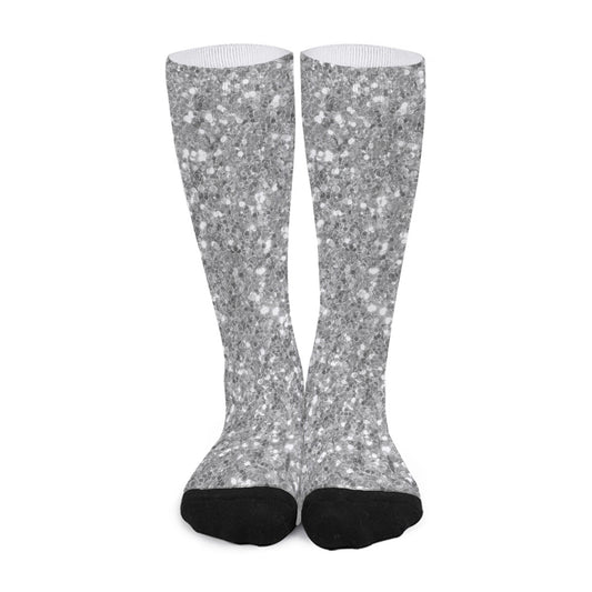 Silver (NOT Real) Glitter Print Long Socks