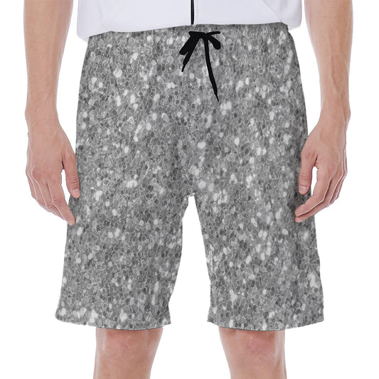 Silver (NOT Real) Glitter Print Men's Beach Shorts