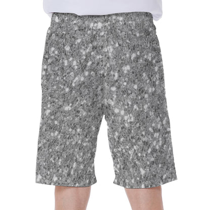 Silver (NOT Real) Glitter Print Men's Beach Shorts
