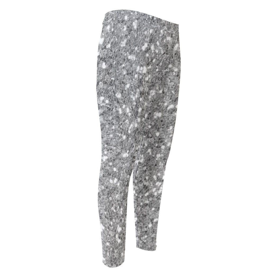 Silver (NOT Real) Glitter Print Men's Compression Pants