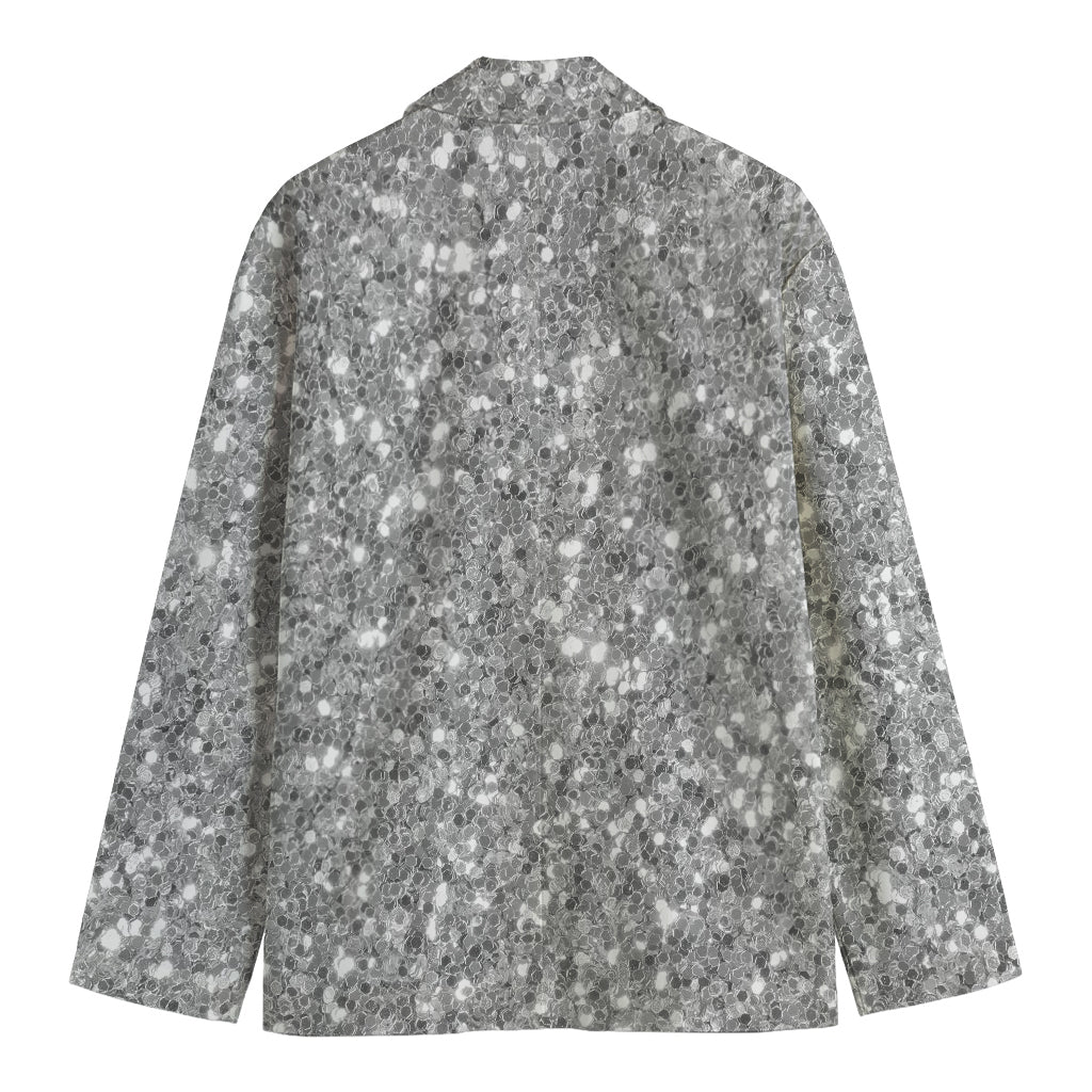 Silver (NOT Real) Glitter Print Men's Cotton Blazer