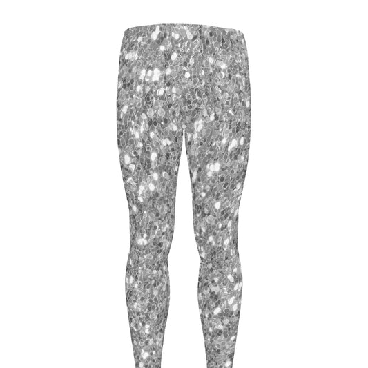 Silver (NOT Real) Glitter Print Men's leggings