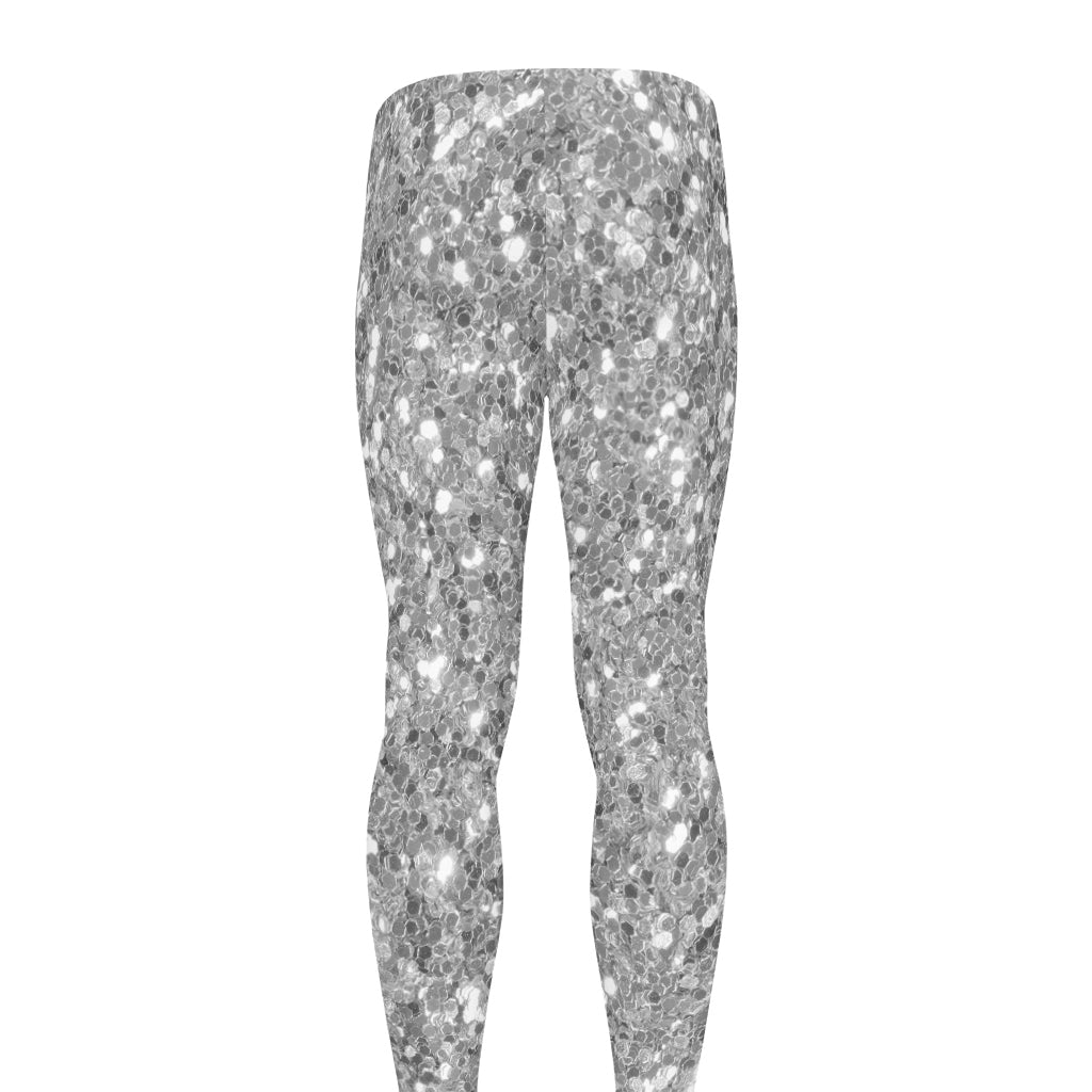Silver (NOT Real) Glitter Print Men's leggings