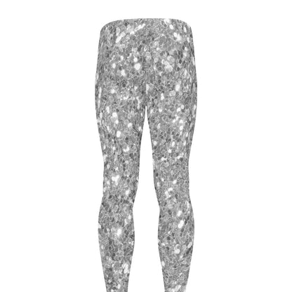 Silver (NOT Real) Glitter Print Men's leggings