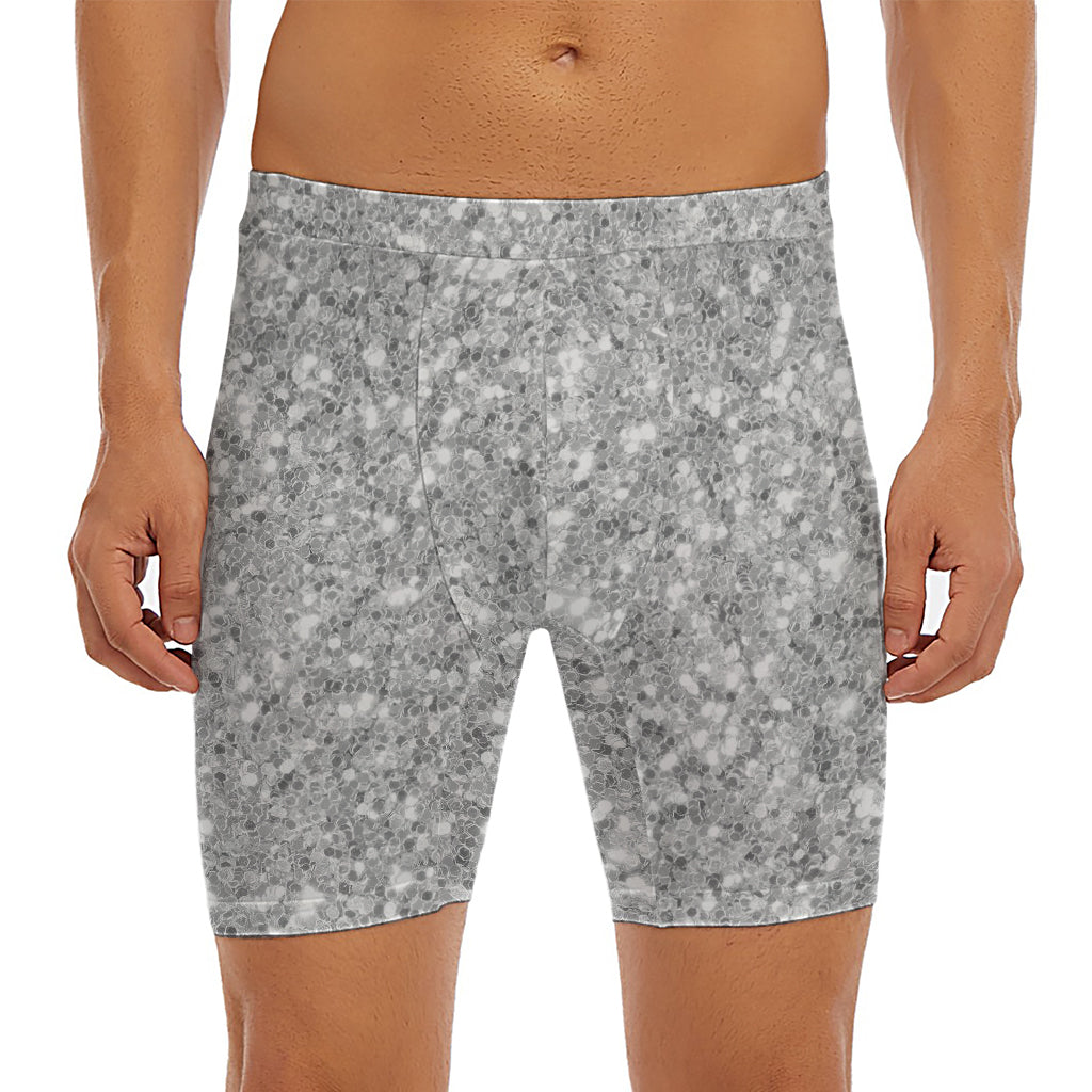 Silver (NOT Real) Glitter Print Men's Long Boxer Briefs