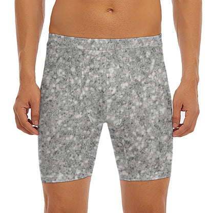 Silver (NOT Real) Glitter Print Men's Long Boxer Briefs