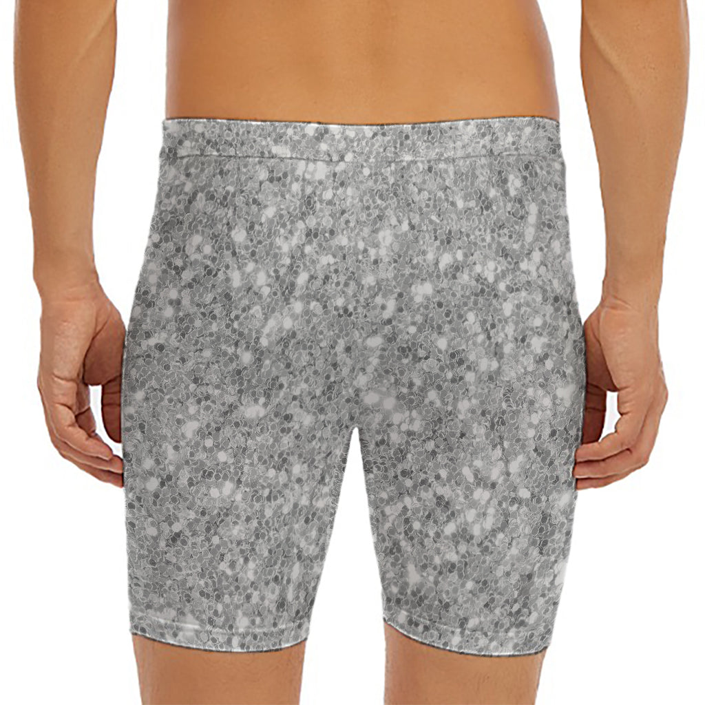 Silver (NOT Real) Glitter Print Men's Long Boxer Briefs