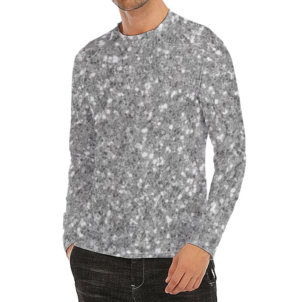 Silver (NOT Real) Glitter Print Men's Long Sleeve Rash Guard