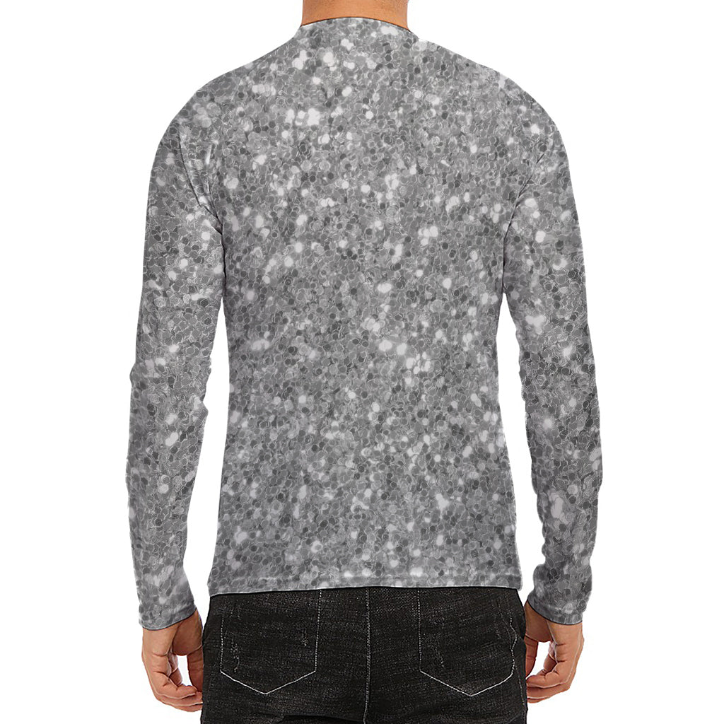 Silver (NOT Real) Glitter Print Men's Long Sleeve Rash Guard