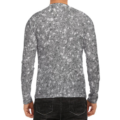 Silver (NOT Real) Glitter Print Men's Long Sleeve Rash Guard