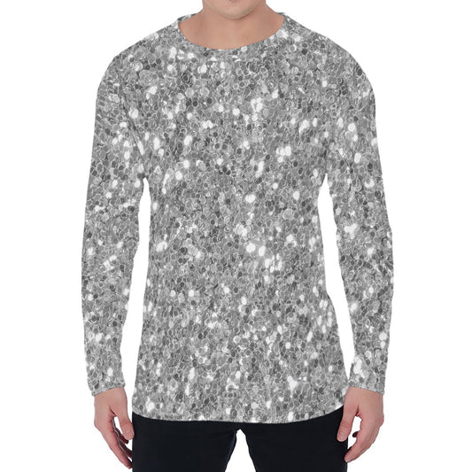 Silver (NOT Real) Glitter Print Men's Long Sleeve T-Shirt