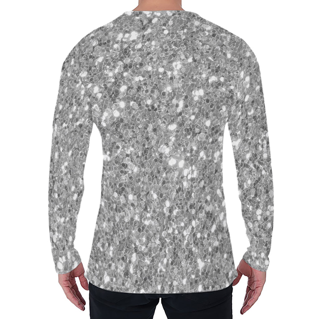 Silver (NOT Real) Glitter Print Men's Long Sleeve T-Shirt