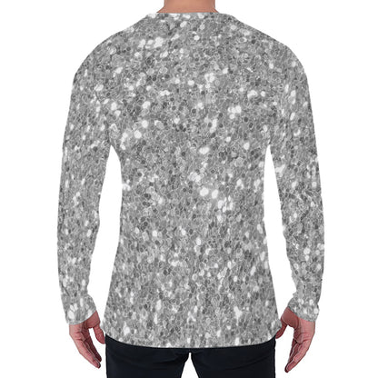 Silver (NOT Real) Glitter Print Men's Long Sleeve T-Shirt