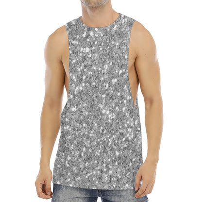 Silver (NOT Real) Glitter Print Men's Muscle Tank Top