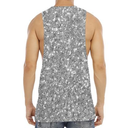 Silver (NOT Real) Glitter Print Men's Muscle Tank Top