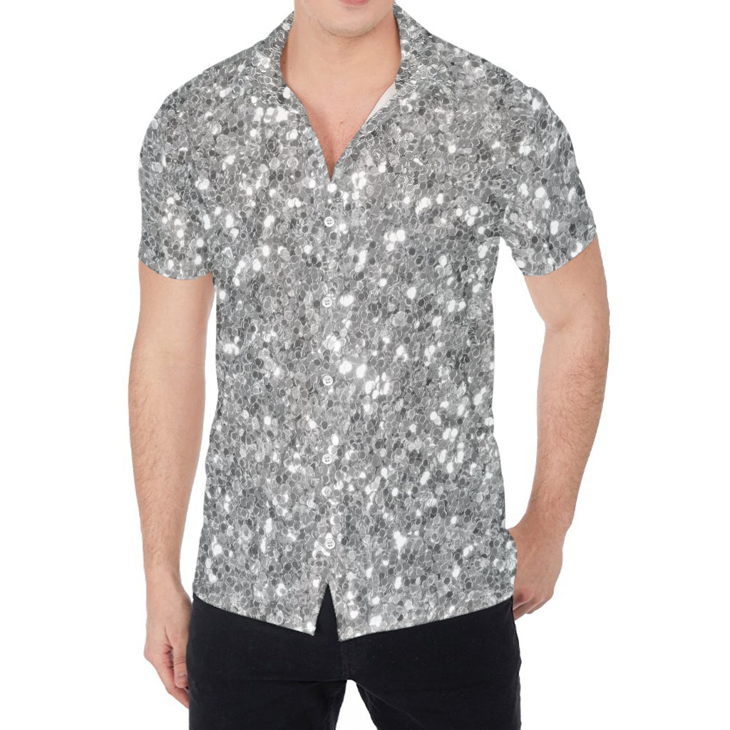 Silver (NOT Real) Glitter Print Men's Shirt