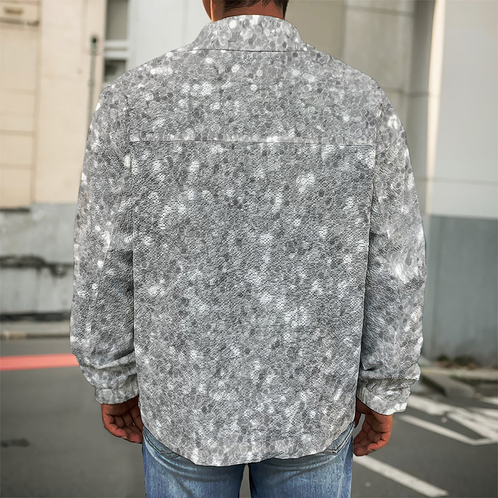 Silver (NOT Real) Glitter Print Men's Shirt Jacket