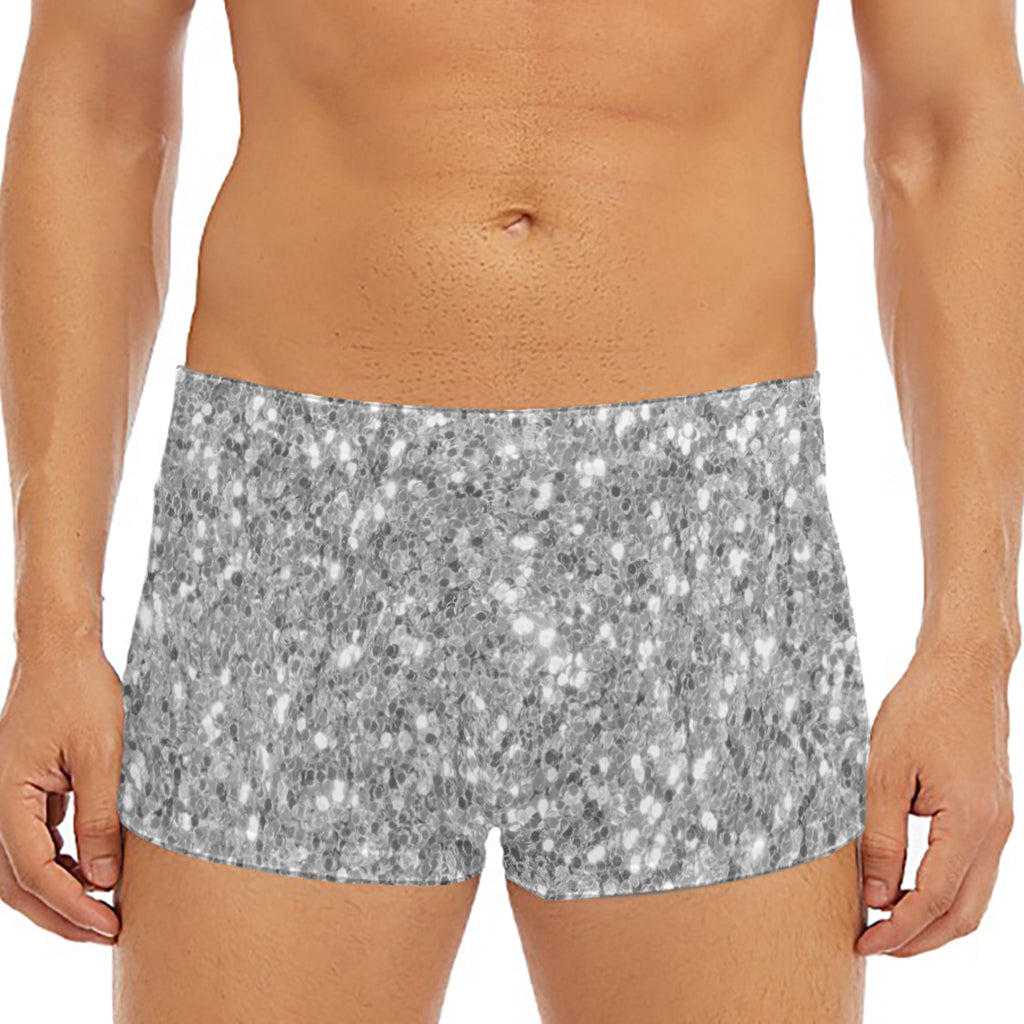 Silver (NOT Real) Glitter Print Men's Short Boxer Briefs