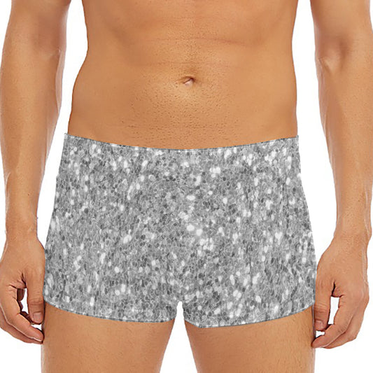 Silver (NOT Real) Glitter Print Men's Short Boxer Briefs