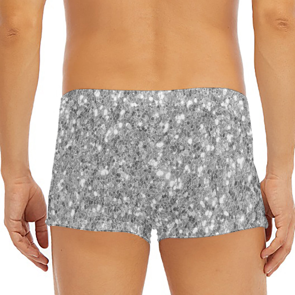 Silver (NOT Real) Glitter Print Men's Short Boxer Briefs